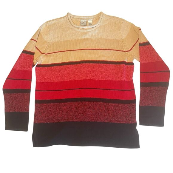 Emma James Sweaters - Emma James Y2K Striped Sweater M Cozy Knit Red Beige Black Vintage Spring